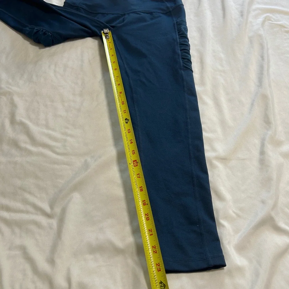 Z by Zella‎ Womens Ruched Side Pocket 7/8 Leggings Teal Blue Small